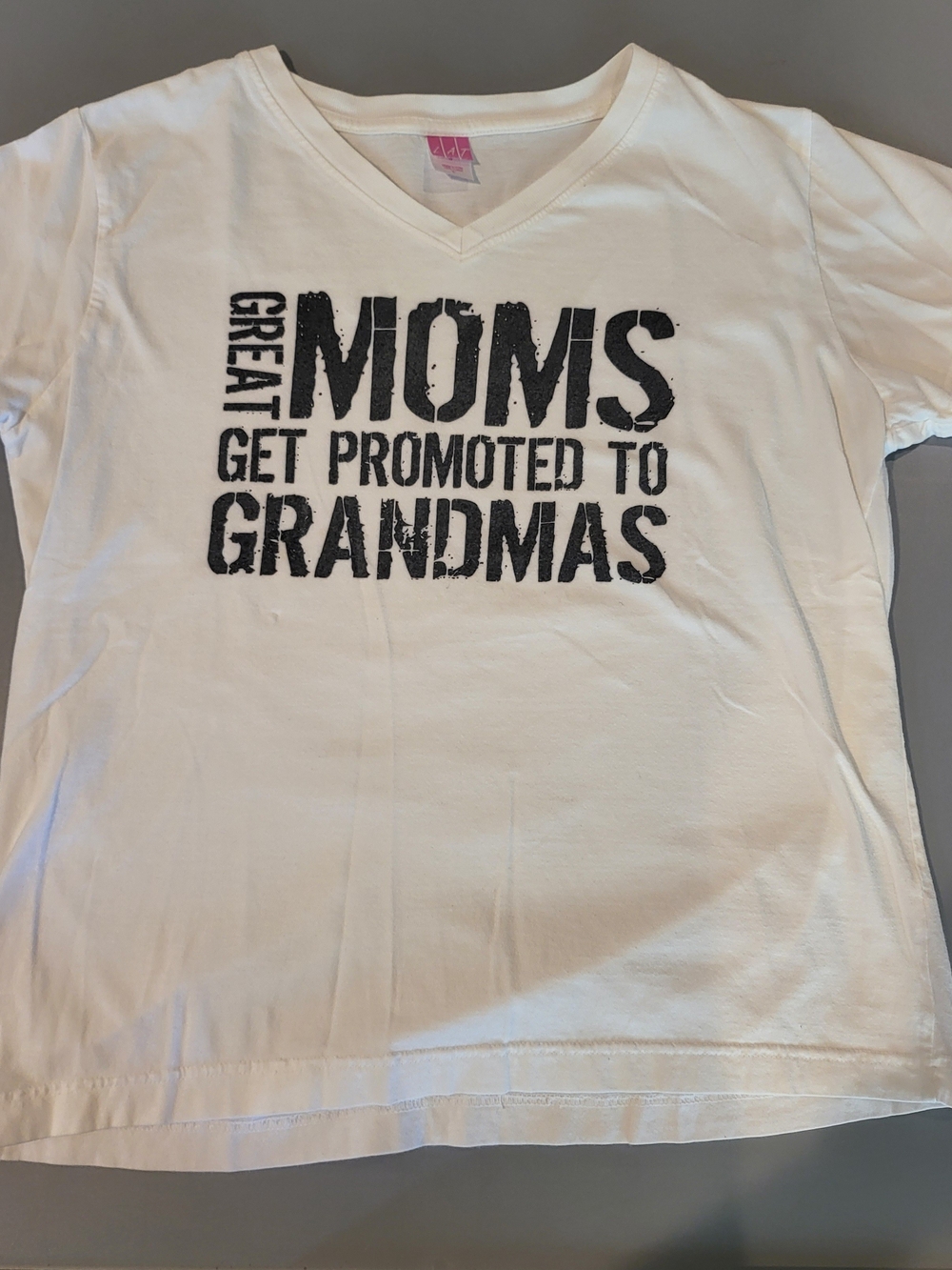 White V-Neck Tee with Black Slogan - Great Moms Get Promoted to Grandmas